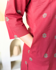 Red solid flower coord set with pocket