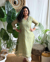 Pastel Green Buti Mulmul Chanderi Kurta Dupatta Set