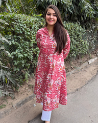 Peach aline Ikkat print kurta