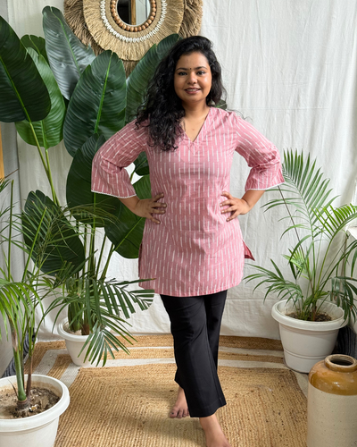 Pastel Pink Arrowline Short Kurti