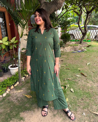 Green small leaf south cotton coord set