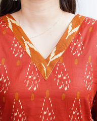 Rust Ikkat print kurta duppata set