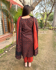 Maroon black geometric full suit set