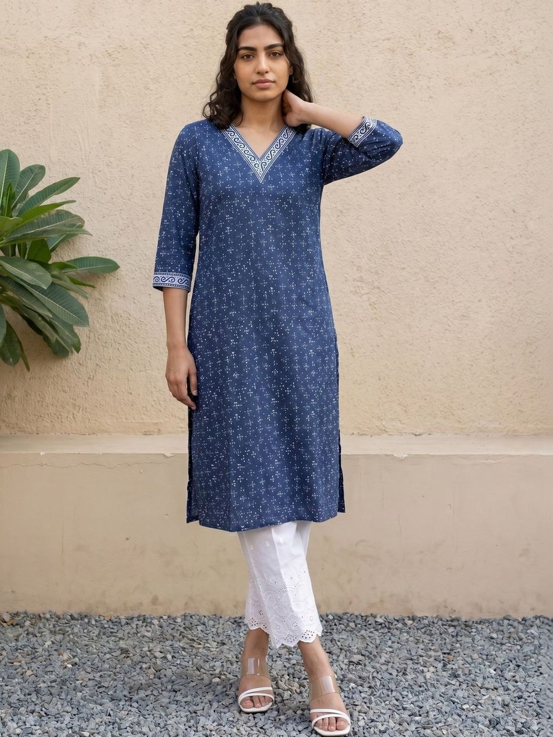 Indigo Blue Printed Straight Kurta