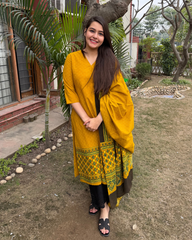 Mustard Ajrakh kurta duppata set