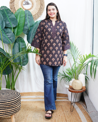 Black kantha print kurti