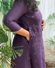 Dark Purple Embroidered A-line Kurta