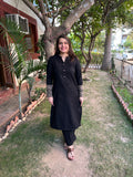 Black Woollen suit set with Shawl - MYSANSKRITAM