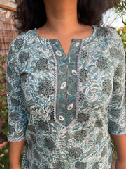 Sea Green Handblock printed kurta - MYSANSKRITAM