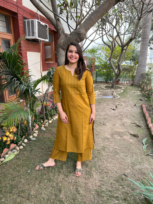 Mustard Mehendi Buti Kurta