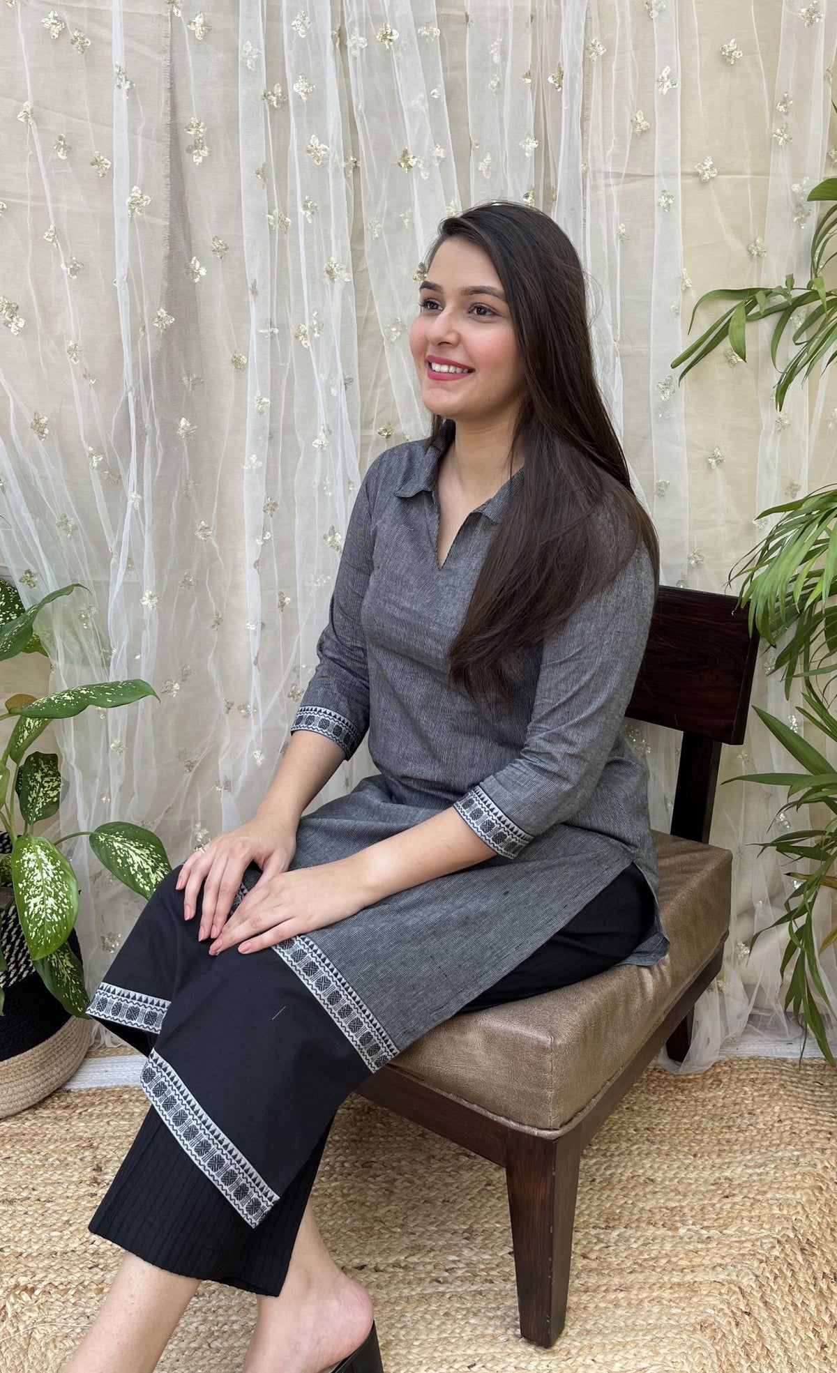 Black Grey Stripes Office Wear Kurta - MYSANSKRITAM