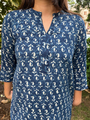 Indigo Ban neck Ambi kurti - MYSANSKRITAM