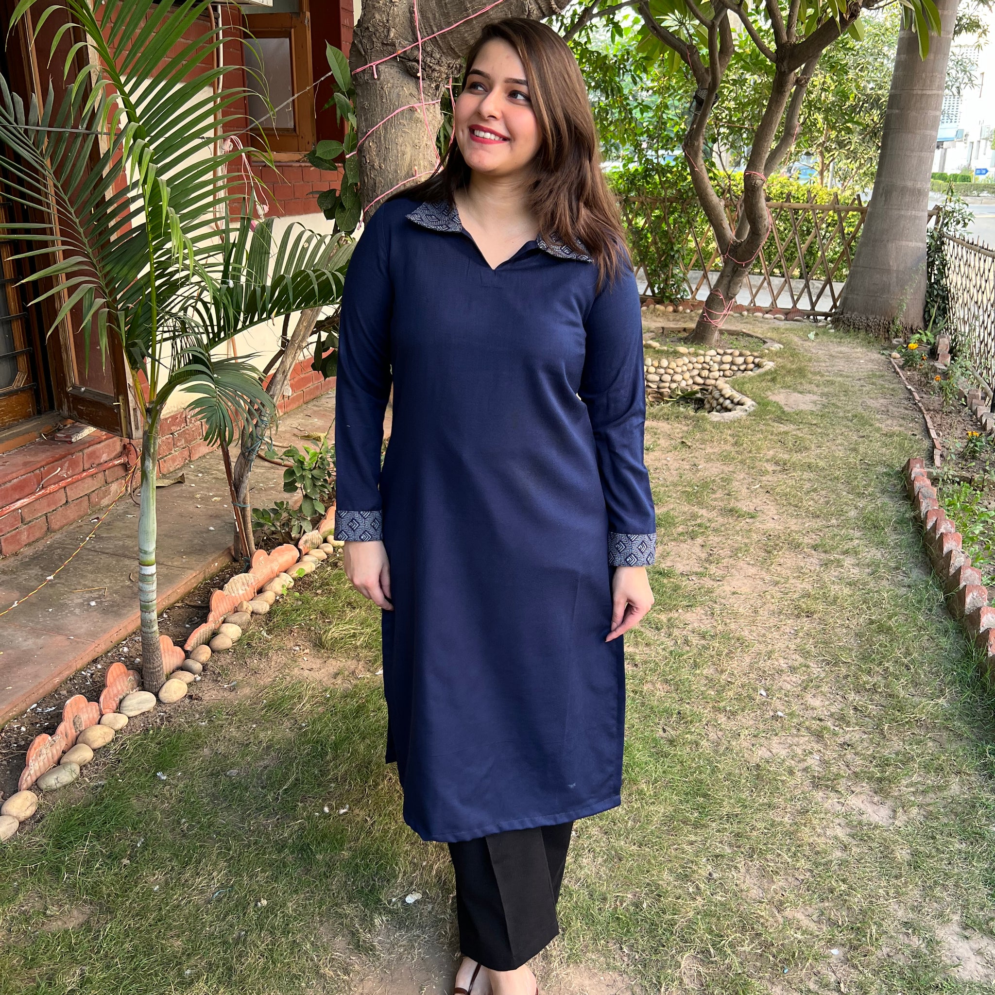 Dark Blue basic Woollen kurta - MYSANSKRITAM