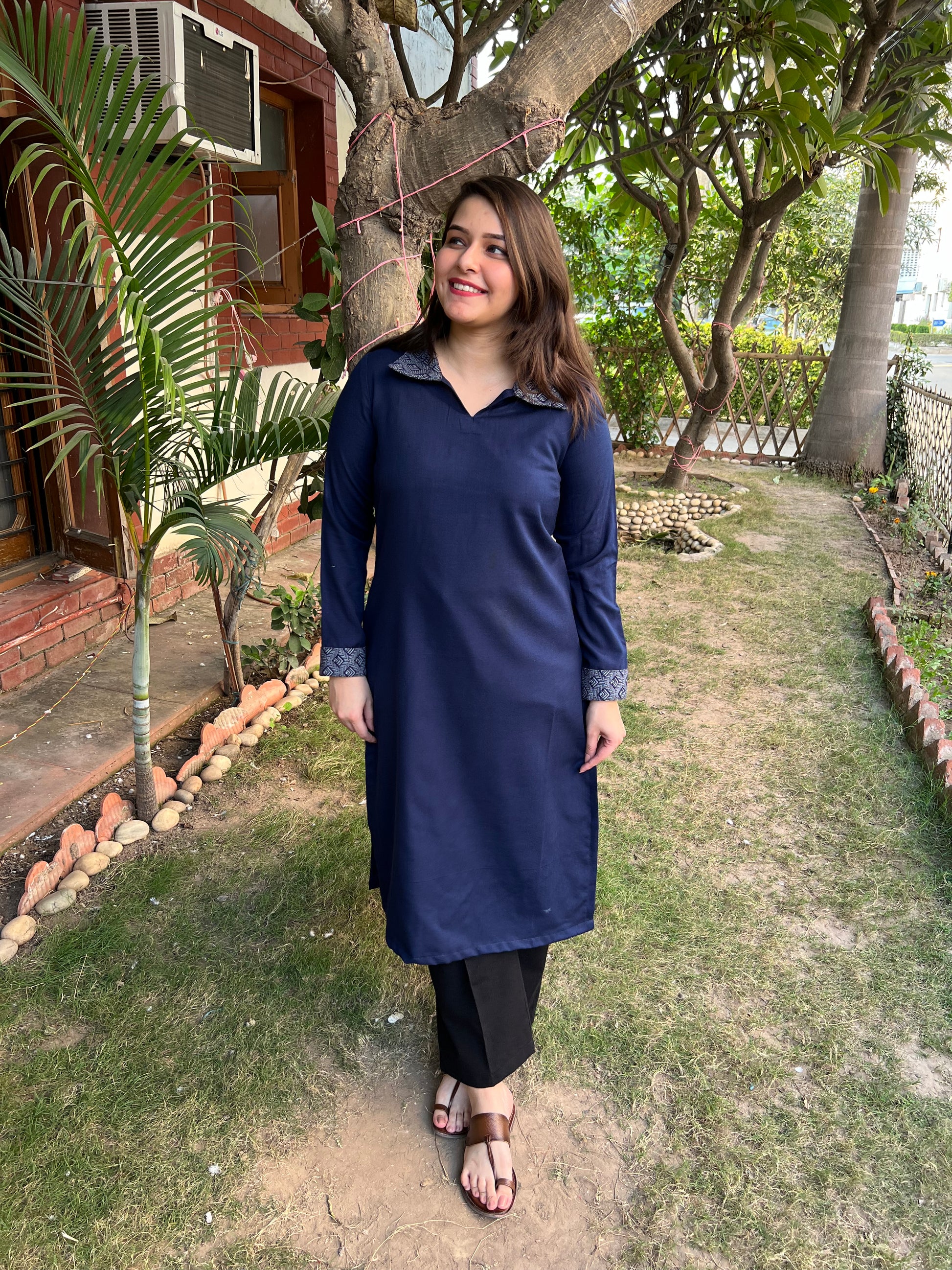 Dark Blue basic Woollen kurta - MYSANSKRITAM