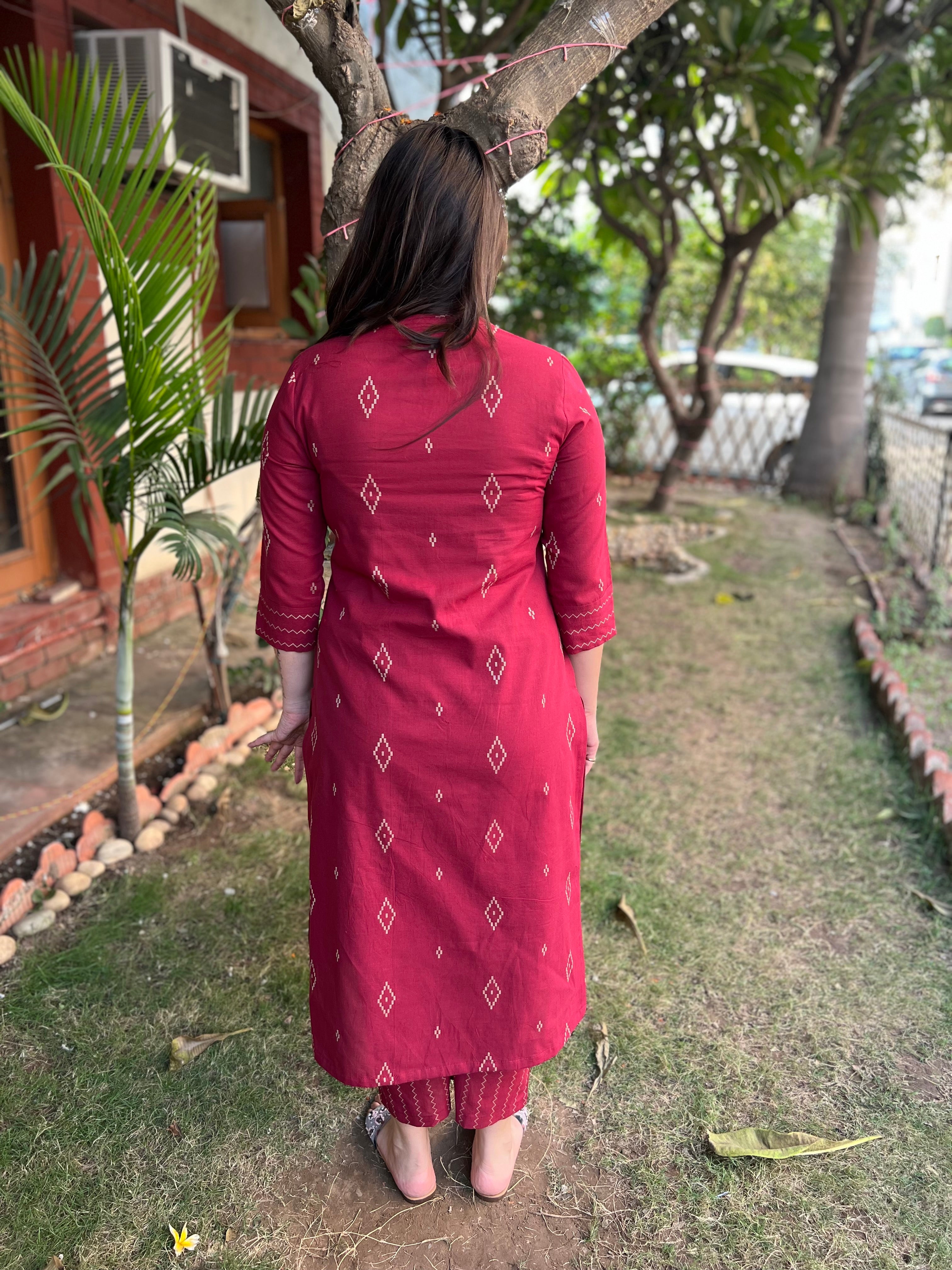 Maroon Diamond south cotton coord set - MYSANSKRITAM