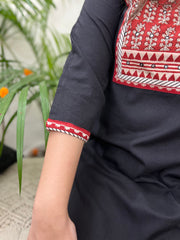 Black embroidered yoke Long kurta - MYSANSKRITAM