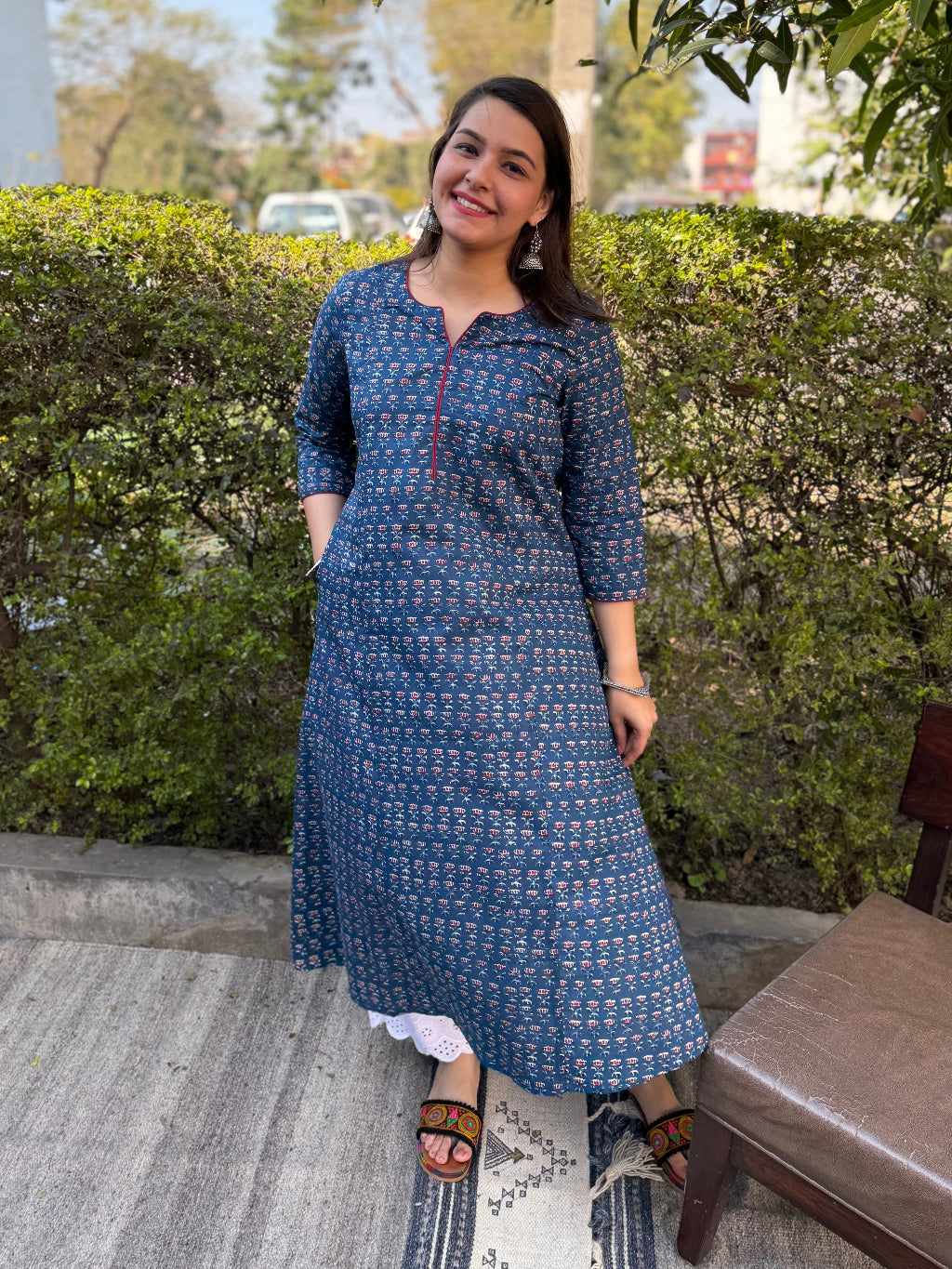 Blue Rose Aline Kurta by Sanskritam