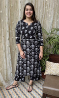 Black Printed Yoke Kurta - MYSANSKRITAM