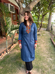 Indigo textured Woollen kurta