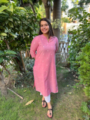 Pink basic malai cotton kurta - MYSANSKRITAM