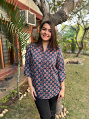 Royal blue flower button shirt