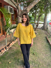 Mustard geometric print Top - MYSANSKRITAM