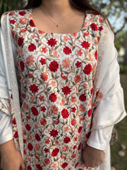 White embroidered Woollen full suit set