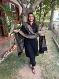 Black Woollen suit set with Shawl - MYSANSKRITAM