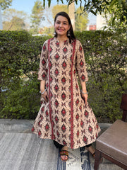 Beige Ikkat Print Aline Kurta by Sanskritam