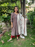 Ajrakh A-Line kurta duppata set - MYSANSKRITAM