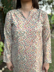 Cream Floral woollen Kurta