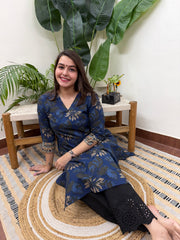 Dark blue overall floral kurta