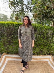 Brown ajrakh Yoke kurta