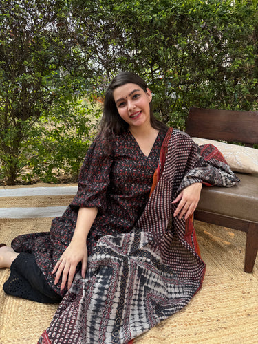Black sanganeri A-line kurta duppata set