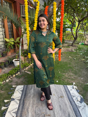 Bottle green lotus modal silk kurta