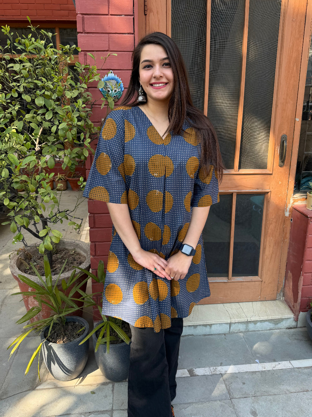 Indigo Polka Top by Sanskritam
