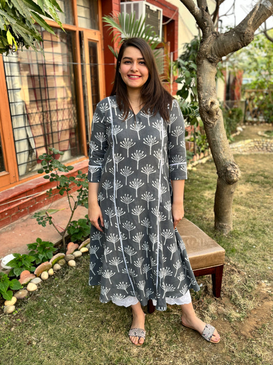 Grey Textured Aline kurta with Pocket