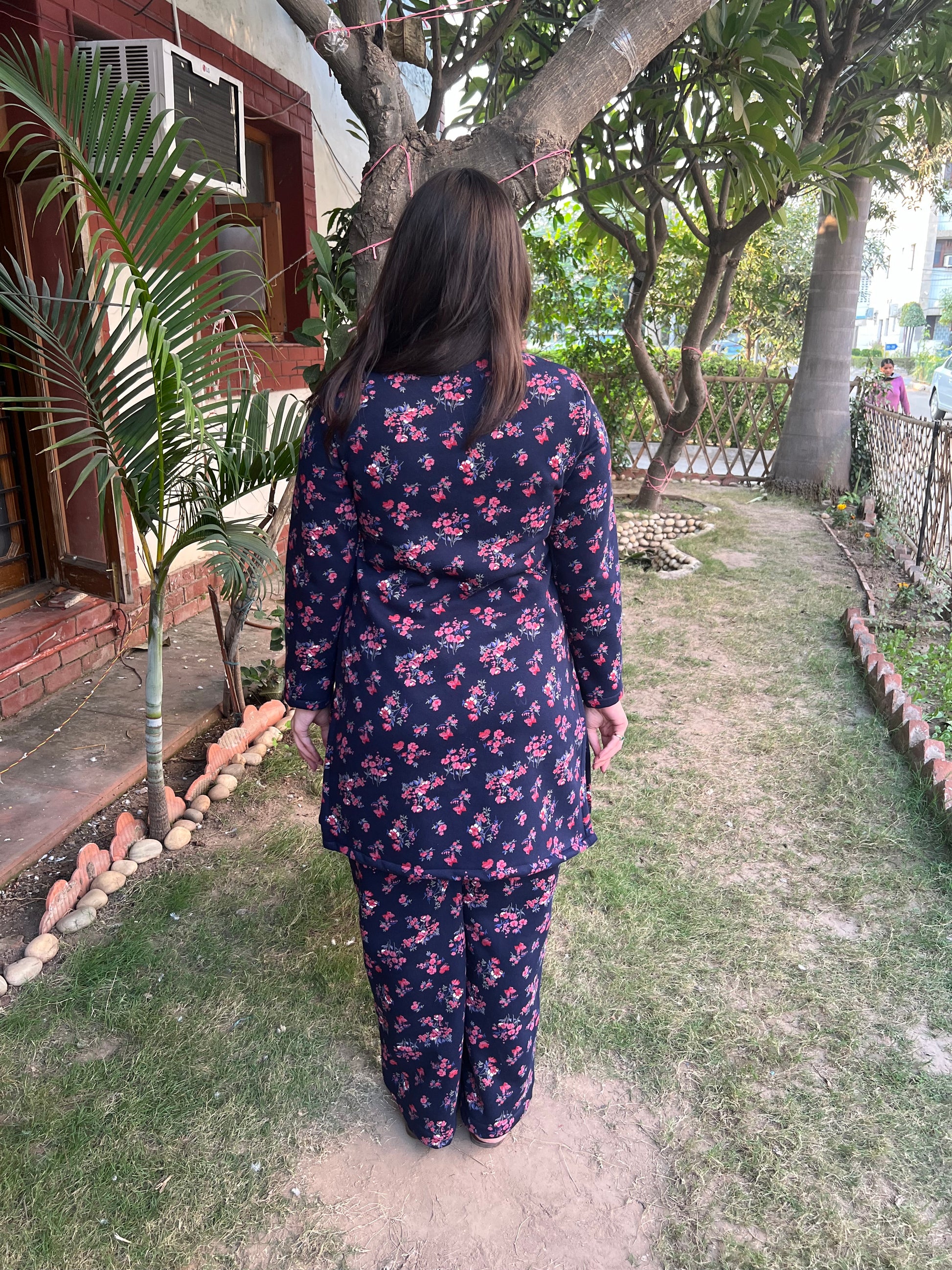 Blue Floral Fleece winter nightsuit - MYSANSKRITAM