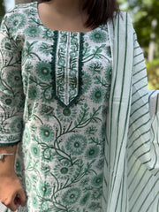 Sea Green floral handblock full suit set