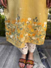 Lemon embroidered Linen Kurta embroidery detail by MySanskritam