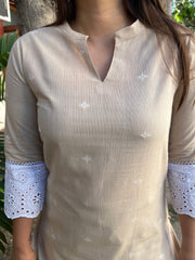 Beige Chikan Lace Kurta - MYSANSKRITAM