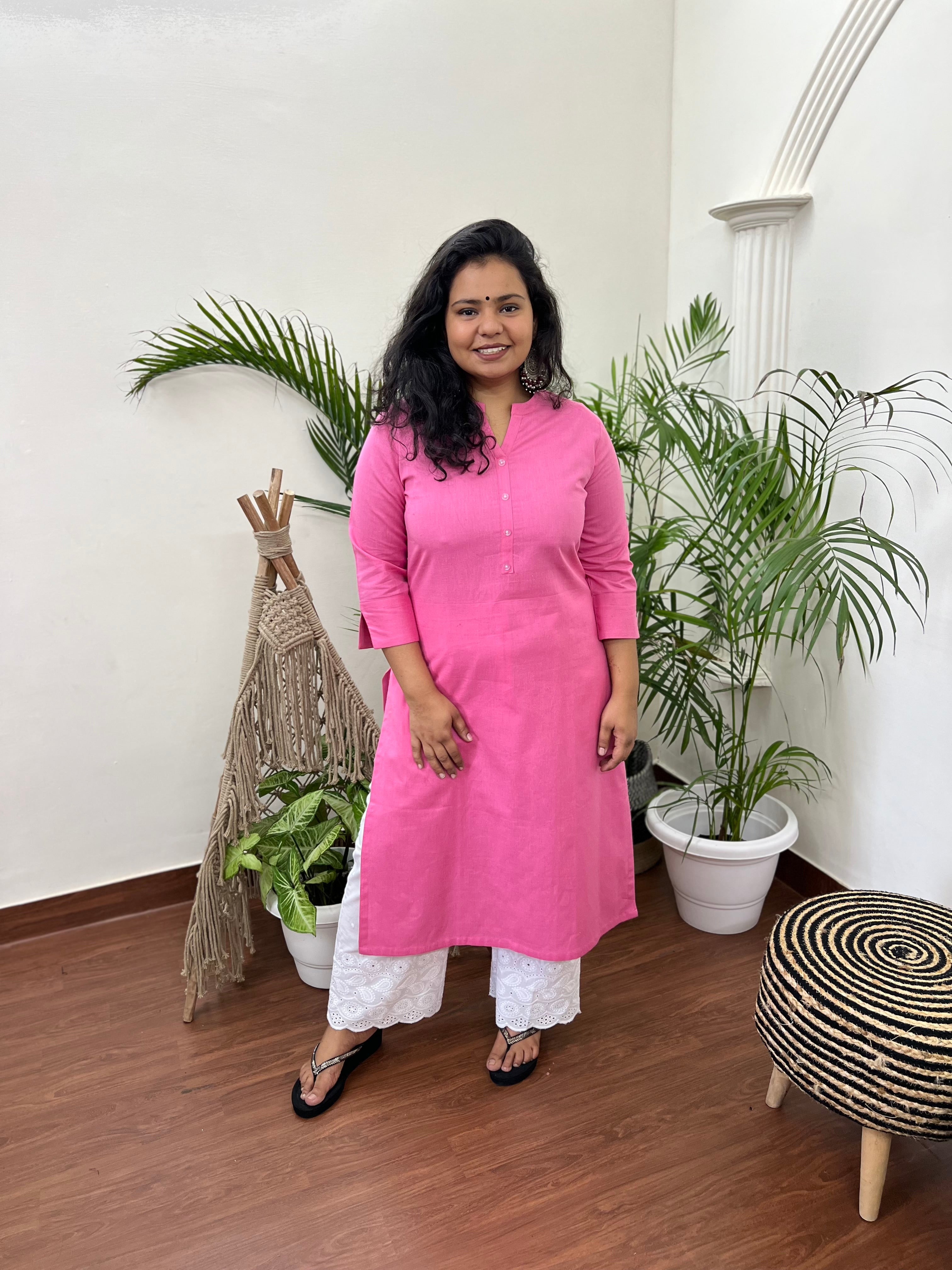 Bright pink basic kurta - MYSANSKRITAM