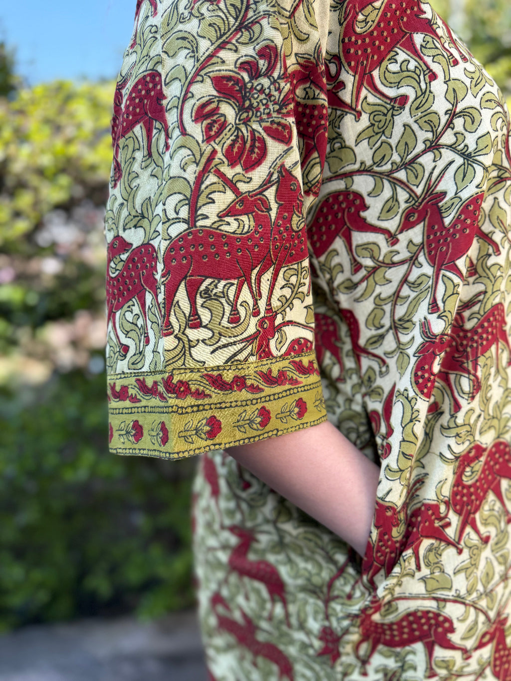 Reindeer Green Bagru Top Pocket by MySanskritam
