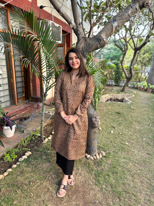 Cream floral woollen Kurta