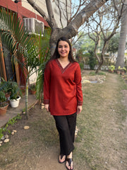 Rust solid border kurti