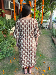 Cream maroon leaf kurta - MYSANSKRITAM