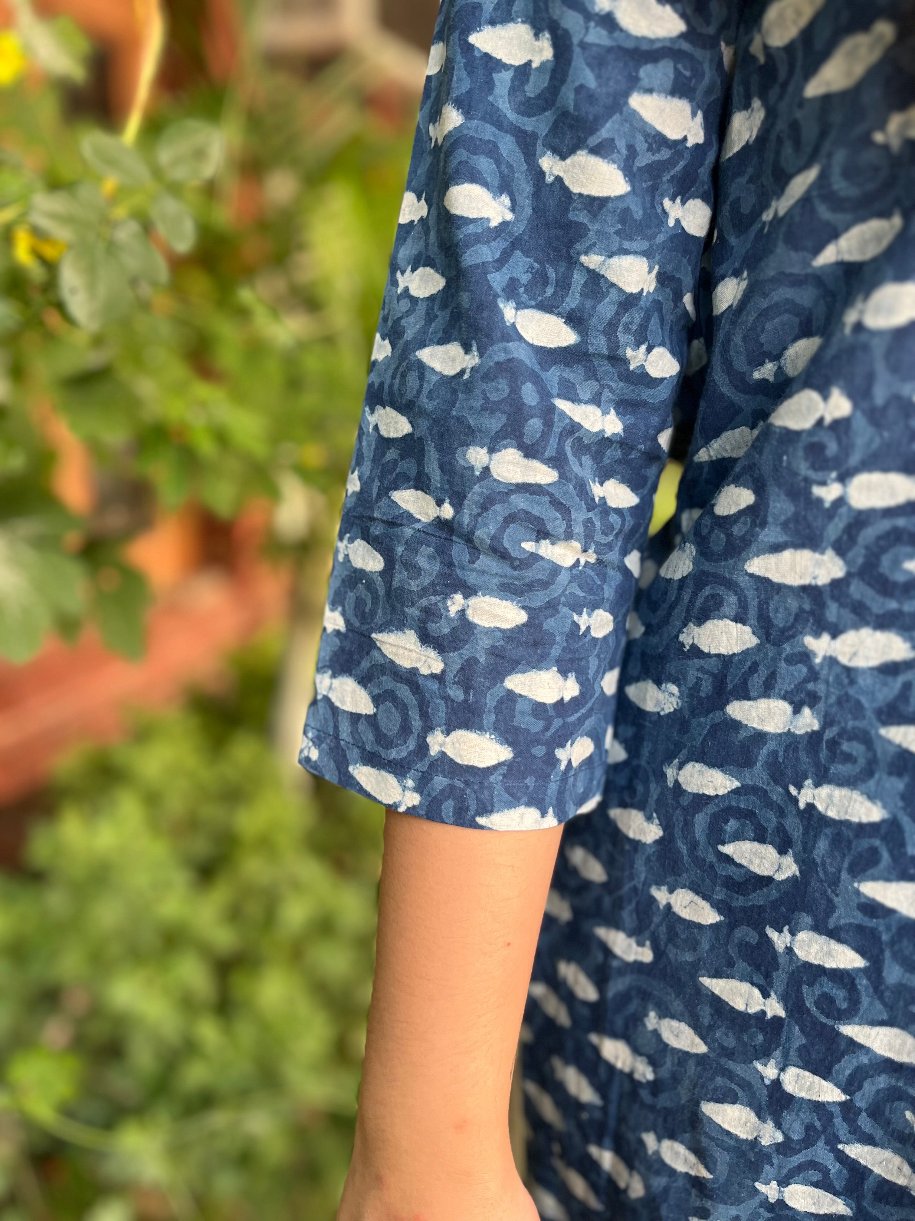 Indigo Buti kurta with Chikan border - MYSANSKRITAM