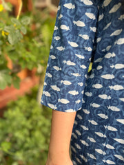 Indigo Buti kurta with Chikan border - MYSANSKRITAM