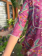 Onion pink floral jaal yoke Kurta