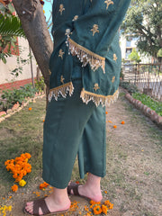 Bottle green embroidered Coord set